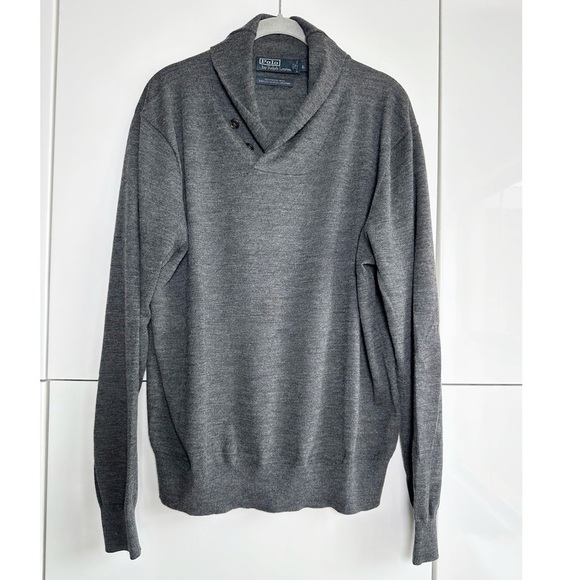 Polo Ralph Lauren Merino Wool Sweater Shawl Collar Size Large Gray - Picture 1 of 5